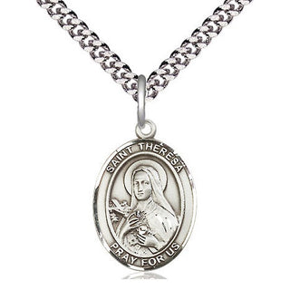Sterling Silver Saint Theresa Medal Religious Jewelry Engraved Catholic Saint Jewelry