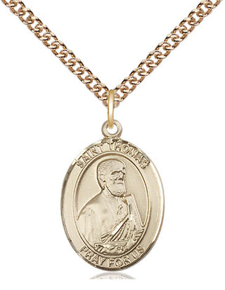 14kt Gold Saint Thomas the Apostle Medal Engraved Catholic Saint Jewelry