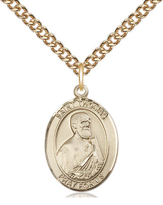 14kt Gold Saint Thomas the Apostle Medal Engraved Catholic Saint Jewelry