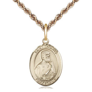 14kt Gold Saint Thomas the Apostle Medal Engraved Catholic Saint Jewelry