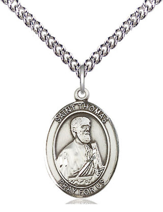 Sterling Silver Saint Thomas the Apostle Medal Religious Jewelry Engraved Catholic Saint Jewelry