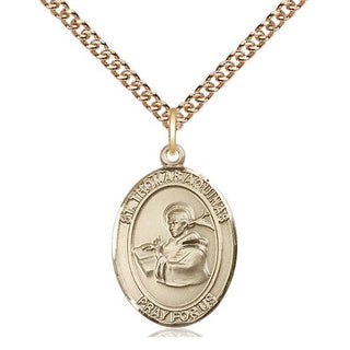 14kt Gold Saint Thomas Aquinas Medal Engraved Catholic Saint Jewelry