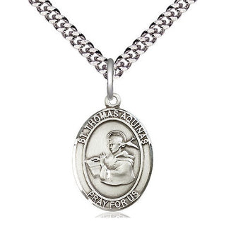 Pewter Saint Thomas Aquinas Medal Religious Jewelry Engraved Catholic Saint Jewelry