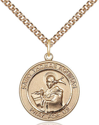 14kt Gold Saint Thomas Aquinas Medal Engraved Catholic Saint Jewelry