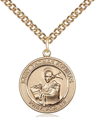 14kt Gold Saint Thomas Aquinas Medal Engraved Catholic Saint Jewelry