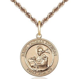 14kt Gold Saint Thomas Aquinas Medal Engraved Catholic Saint Jewelry