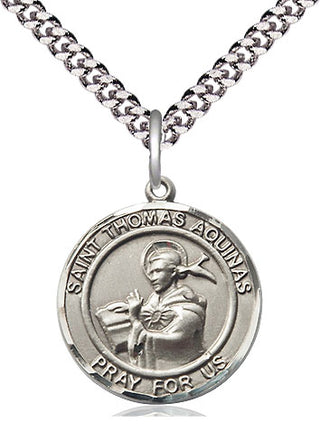 Sterling Silver Saint Thomas Aquinas Medal Religious Jewelry Engraved Catholic Saint Jewelry