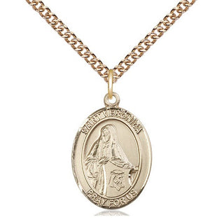 14kt Gold Saint Veronica Medal Engraved Catholic Saint Jewelry