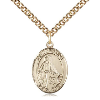 14kt Gold Saint Veronica Medal Engraved Catholic Saint Jewelry