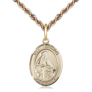 14kt Gold Saint Veronica Medal Engraved Catholic Saint Jewelry