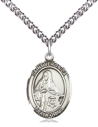 Sterling Silver Saint Veronica Medal Religious Jewelry Engraved Catholic Saint Jewelry