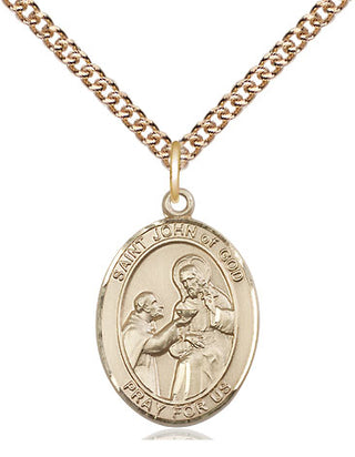 14kt Gold Saint John of God Medal Engraved Catholic Saint Jewelry
