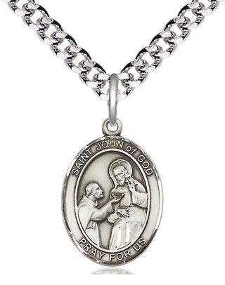 Pewter Saint John of God Medal Religious Jewelry Engraved Catholic Saint Jewelry