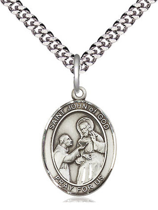 Pewter Saint John of God Medal Religious Jewelry Engraved Catholic Saint Jewelry