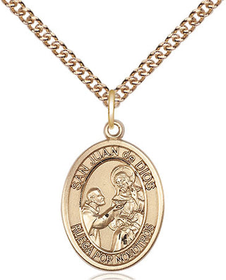 14kt Gold San Juan de Dios Medal Engraved Catholic Saint Jewelry