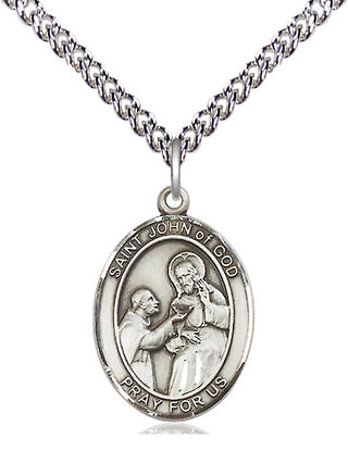 Sterling Silver Saint John of God Medal Religious Jewelry Engraved Catholic Saint Jewelry