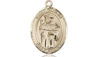 14kt Gold Saint Casimir of Poland Medal Engraved Catholic Saint Jewelry