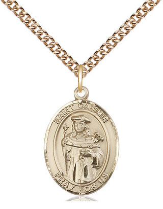 14kt Gold Saint Casimir of Poland Medal Engraved Catholic Saint Jewelry