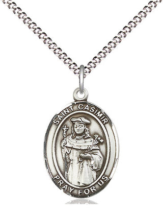 Sterling Silver Saint Casimir of Poland Medal Religious Jewelry Engraved Catholic Saint Jewelry