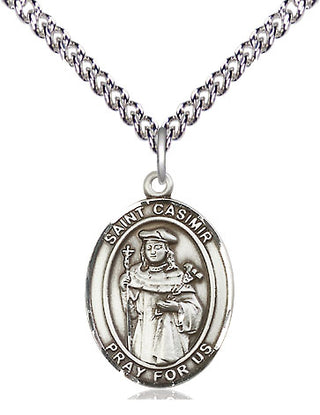 Sterling Silver Saint Casimir of Poland Medal Religious Jewelry Engraved Catholic Saint Jewelry