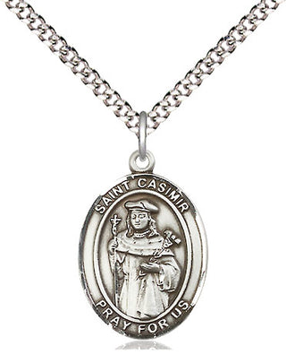 Sterling Silver Saint Casimir of Poland Medal Religious Jewelry Engraved Catholic Saint Jewelry