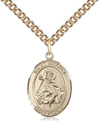 14kt Gold Saint William of Rochester Medal Engraved Catholic Saint Jewelry
