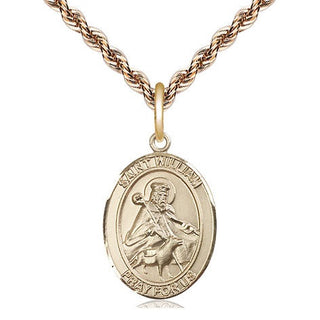 14kt Gold Saint William of Rochester Medal Engraved Catholic Saint Jewelry