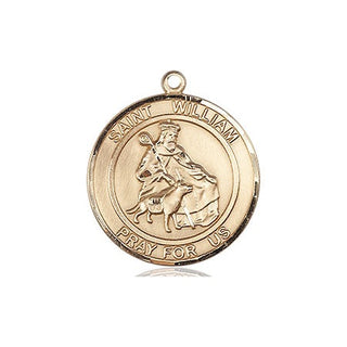 14kt Gold Saint William of Rochester Medal Engraved Catholic Saint Jewelry