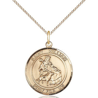 14kt Gold Saint William of Rochester Medal Engraved Catholic Saint Jewelry