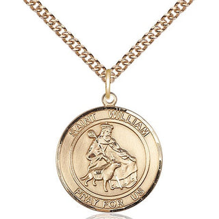 14kt Gold Saint William of Rochester Medal Engraved Catholic Saint Jewelry