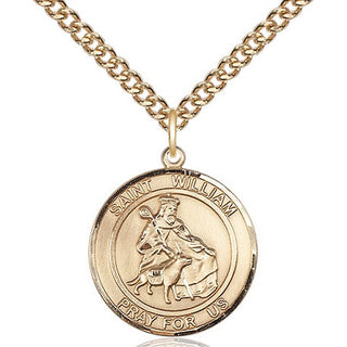 14kt Gold Saint William of Rochester Medal Engraved Catholic Saint Jewelry