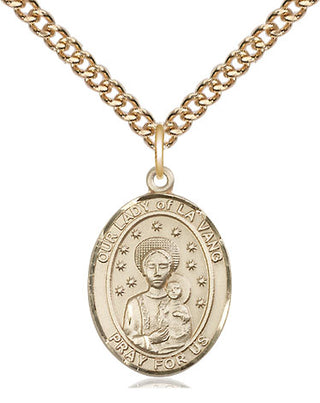 14kt Gold Our Lady of la Vang Medal Engraved Catholic Saint Jewelry