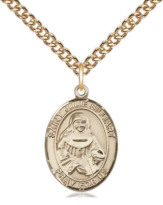 14kt Gold Saint Julie Billiart Medal Engraved Catholic Saint Jewelry