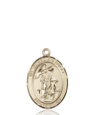 14kt Gold Guardian Angel Medal Engraved Catholic Saint Jewelry