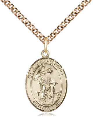 14kt Gold Guardian Angel Medal Engraved Catholic Saint Jewelry