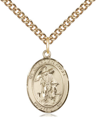 14kt Gold Guardian Angel Medal Engraved Catholic Saint Jewelry