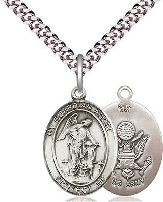 Pewter Guardian Angel Army Medal Religious Jewelry