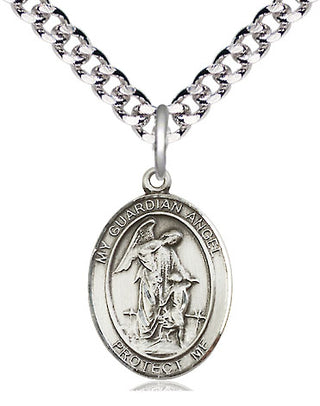 Pewter Guardian Angel Medal Religious Jewelry Engraved Catholic Saint Jewelry