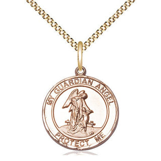 14kt Gold Filled Guardian Angel Medal Religious Jewelry Engraved Catholic Saint Jewelry
