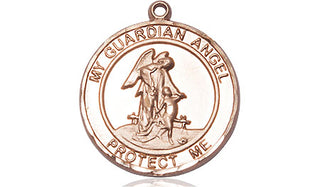 14kt Gold Guardian Angel Medal Engraved Catholic Saint Jewelry