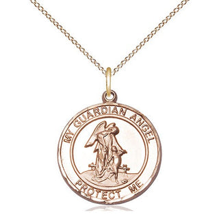14kt Gold Guardian Angel Medal Engraved Catholic Saint Jewelry