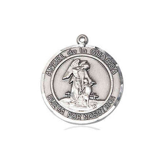 Pewter Angel de la Guarda Medal Engraved Catholic Saint Jewelry