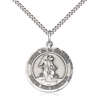 Pewter Angel de la Guarda Medal Religious Jewelry Engraved Catholic Saint Jewelry
