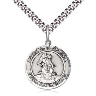 Pewter Angel de la Guarda Medal Religious Jewelry Engraved Catholic Saint Jewelry