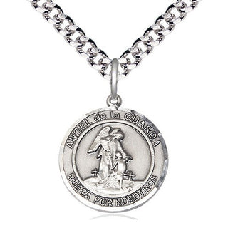 Pewter Angel de la Guarda Medal Religious Jewelry Engraved Catholic Saint Jewelry