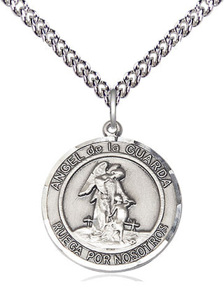 Sterling Silver Angel de la Guarda Medal Religious Jewelry Engraved Catholic Saint Jewelry