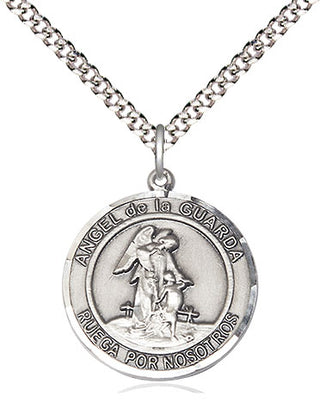 Sterling Silver Angel de la Guarda Medal Religious Jewelry Engraved Catholic Saint Jewelry