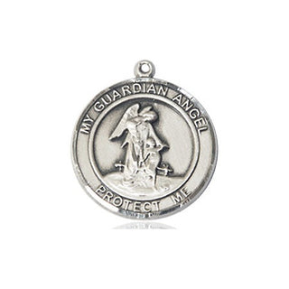 Sterling Silver Guardian Angel Medal Engraved Catholic Saint Jewelry
