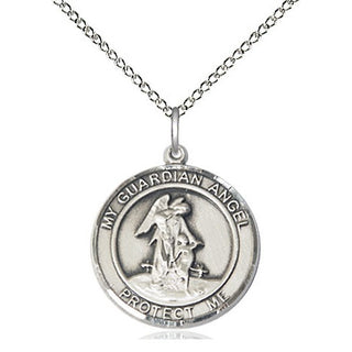 Sterling Silver Guardian Angel Medal Religious Jewelry Engraved Catholic Saint Jewelry