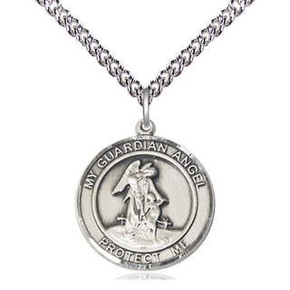 Sterling Silver Guardian Angel Medal Religious Jewelry Engraved Catholic Saint Jewelry